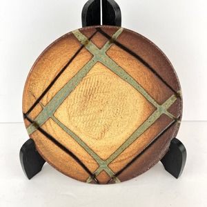 Handmade Stoneware Garlic Grater Dish with Glazed Strips 8in